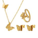 18K Gold Plated Butterfly Necklace Earrings Rings Charm Pendant Women Butterfly Jewelry Set