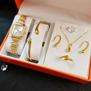 LP43 Simple All-match Square Womens Stainless Steel Band Quartz Watch Light Luxury Student Girl's Watches Ear Studs Bracelet Set