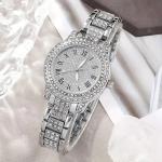 LP09 Women's Fashion Quartz Watch Necklace Bracelet Ring Stainless Steel Crystal Chain Glass Dial Window Alloy Earrings Set