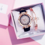 8 Colors Women's Smart Watch Set Alarm Clock Fashion Quartz Gift with Plastic Case Genuine Leather Band IPX-6 Waterproof