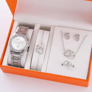 LP13 2026 New Trendy Women's Quartz Watch Waterproof Alloy Five-Piece Set Stainless Steel Band Ready Stock Jewelry Set