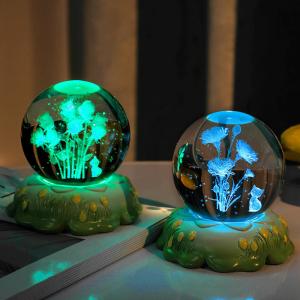 Creative Modern LED Plug-In Carved Rose Carnation Flower Crystal Ball Small Night Light Bedroom Study Decoration
