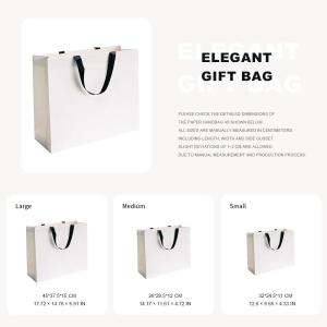 Plain White Paper Gift Bags With Black Satin Ribbon Handles Matte Blank Paper Totes for Custom Logo Brand Packaging