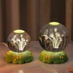Creative Modern LED Plug-In Carved Rose Carnation Flower Crystal Ball Small Night Light Bedroom Study Decoration