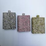 Compact 8oz Metal Stainless Steel Hip Flask Bling Rhinestone Lid Keeps Drinks Hot/Cold Waterproof Black American Retro Style