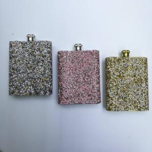 Compact 8oz Metal Stainless Steel Hip Flask Bling Rhinestone Lid Keeps Drinks Hot/Cold Waterproof Black American Retro Style