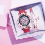 8 Colors Women's Smart Watch Set Alarm Clock Fashion Quartz Gift with Plastic Case Genuine Leather Band IPX-6 Waterproof
