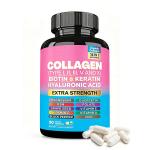 Collagen (Type I, II, III, V and X) with Biotin & Keratin, Hyaluronic Acid (14 in 1 Formula, Extra Strength)